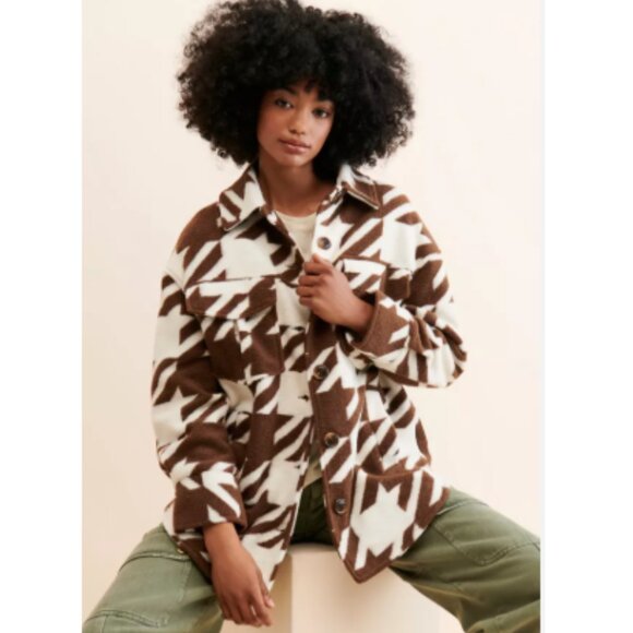 Native Youth Jerrod Houndstooth Shirt Jacket Women's Size L - Picture 13 of 13
